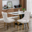 Tufted solid wood velvet soft cushion dining chair gold stainless steel plated leg nail head set of 2 pieces beige and gold - Korvel