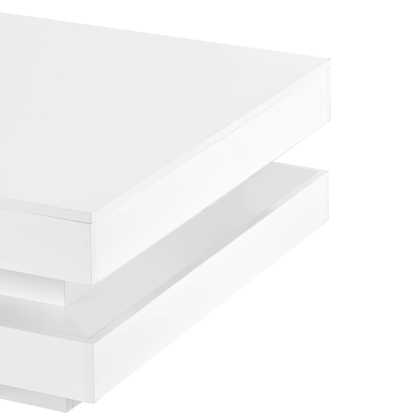 ON-TREND High Gloss Minimalist Design with LED Lights 2-Tier Square Coffee Table White - Korvel