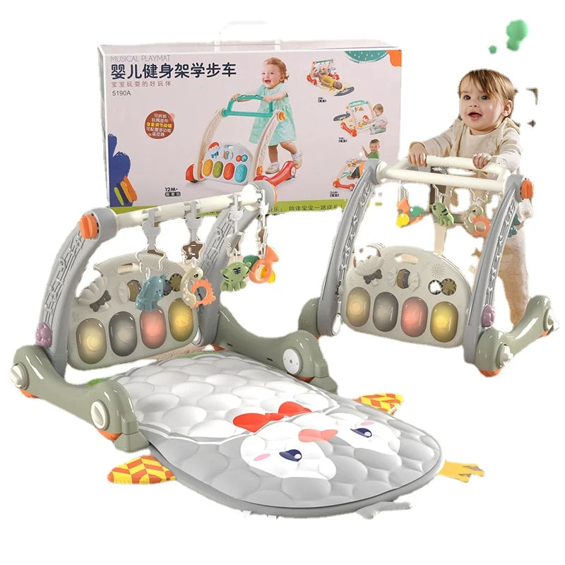 Kids Toys Hobbies Mat 4 IN 1 Baby Walker Gym Training Foldable Musical Paly Mats with Piano and Light - Korvel