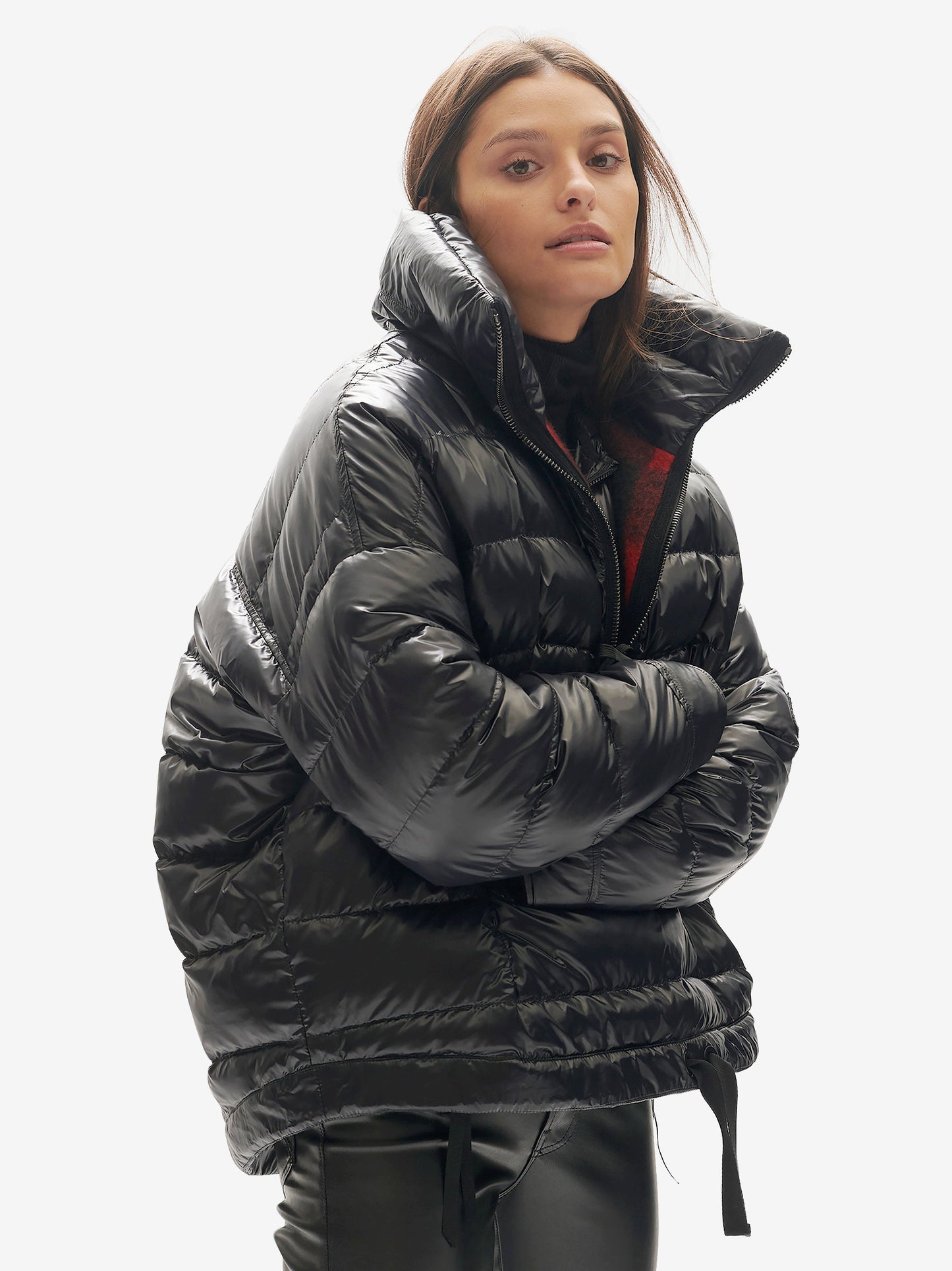 Doudoune réversible en laine à demi-zip - Plaid noir