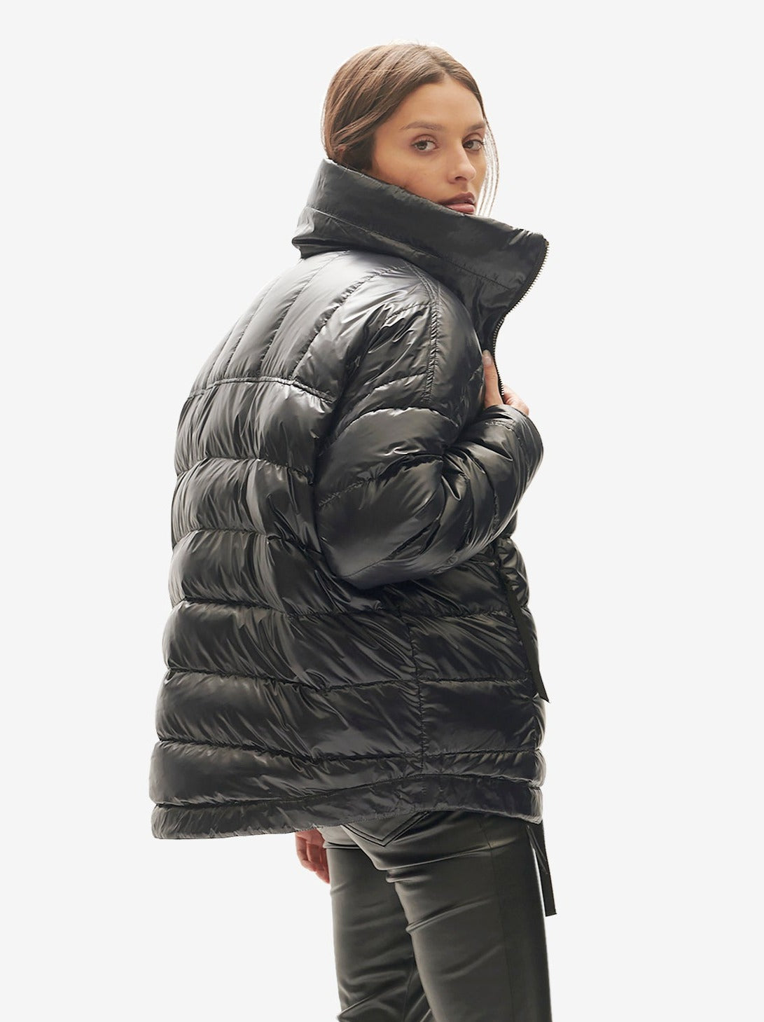 Doudoune réversible en laine à demi-zip - Plaid noir