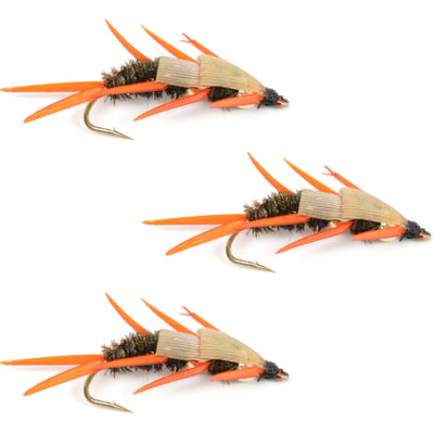 Triple Pack of Double Bead Peacock Stonefly Nymphs with Amber Biot Legs - Ideal for Trout and Bass Fishing - Size 10 Hooks - Korvel