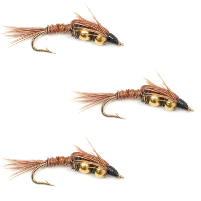 Triple Pack of Double Bead Pheasant Tail Nymphs - Size 8 - Korvel