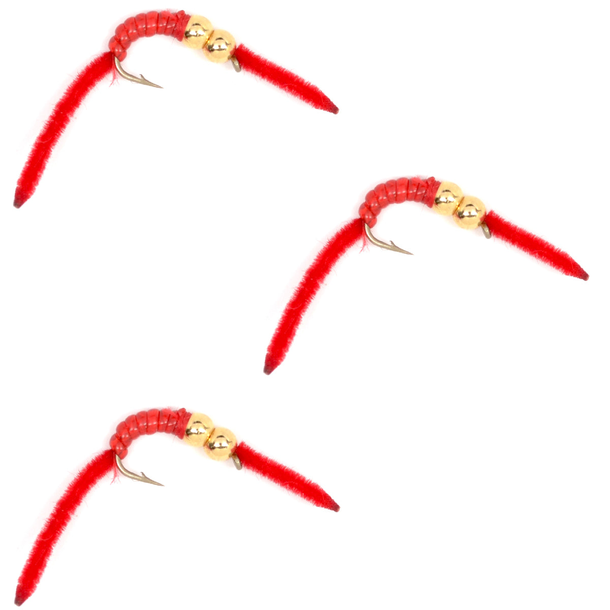 Triple Pack of San Juan Double Bead Power Worms - Red V-Rib, Size 12 Hooks - Korvel