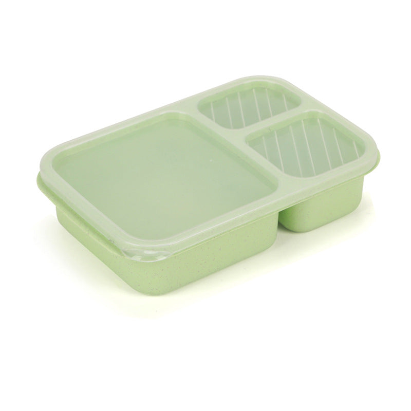 Microwaveable rectangular wheat straw compartment lunch box fresh-keeping lunch box - Korvel