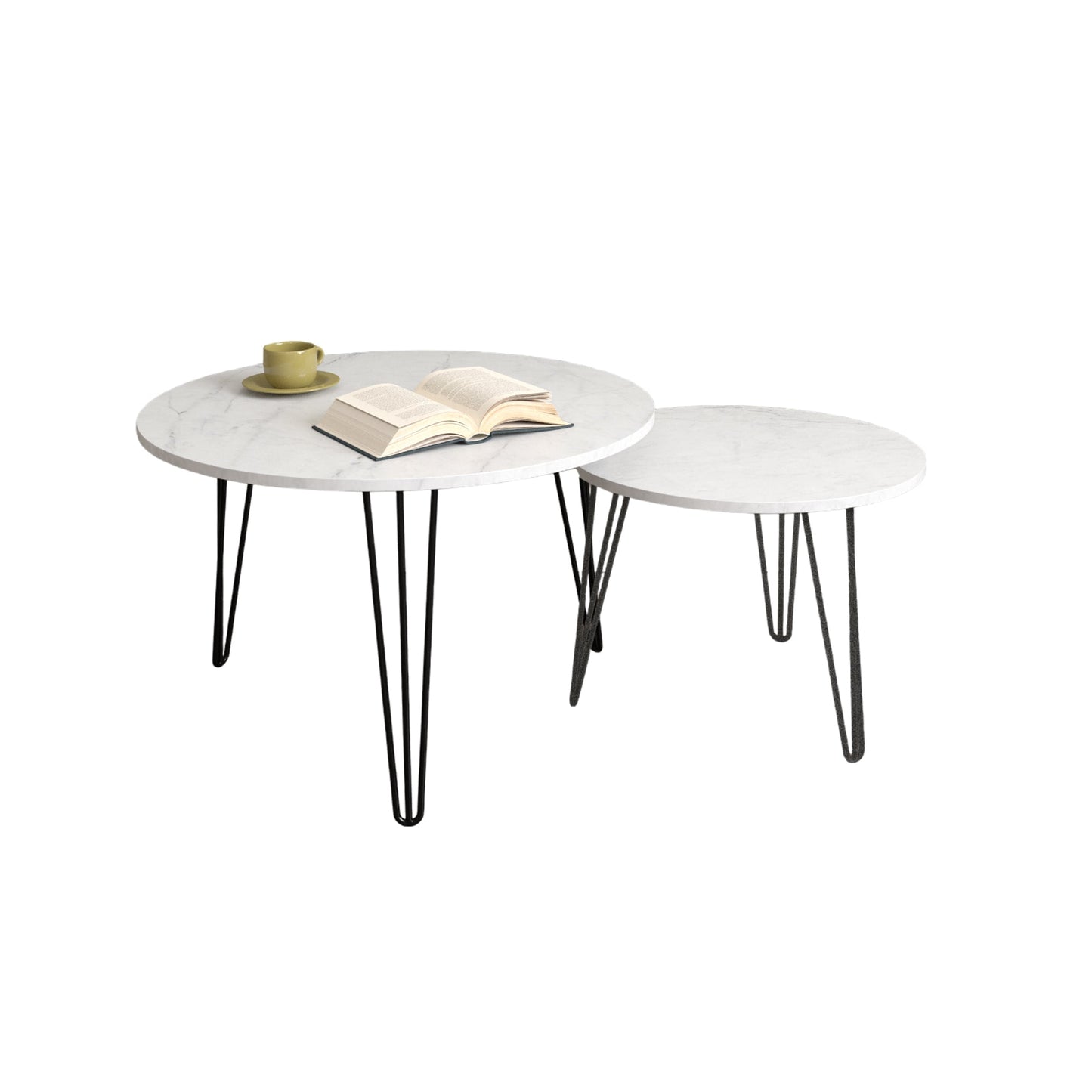 Ensemble de 2 tables basses rondes empilables de 27,56'' - Blanc