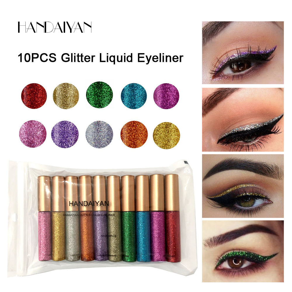 HANDAIYAN Explosive Glitter Liquid Eyeliner Set Sequin Pop Eyeliner Liquid 10 Pack - Korvel
