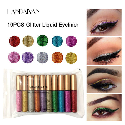 HANDAIYAN Explosive Glitter Liquid Eyeliner Set Sequin Pop Eyeliner Liquid 10 Pack - Korvel