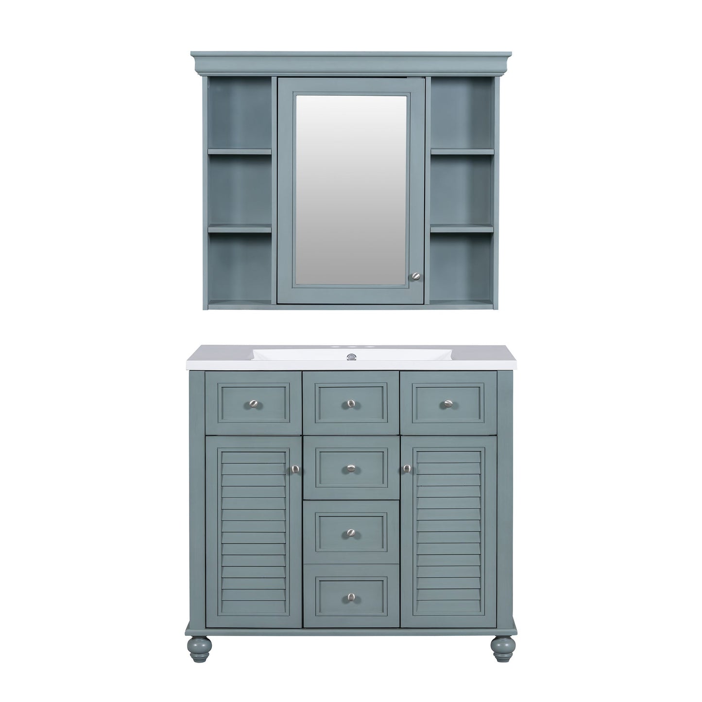 36 inch modern mirror cabinet with adjustable shelves, 2 soft closing doors, and 6 drawer storage cabinet door organizers - Korvel