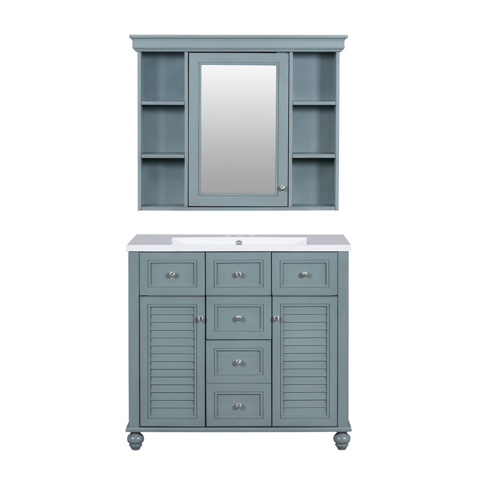 36 inch modern mirror cabinet with adjustable shelves, 2 soft closing doors, and 6 drawer storage cabinet door organizers - Korvel