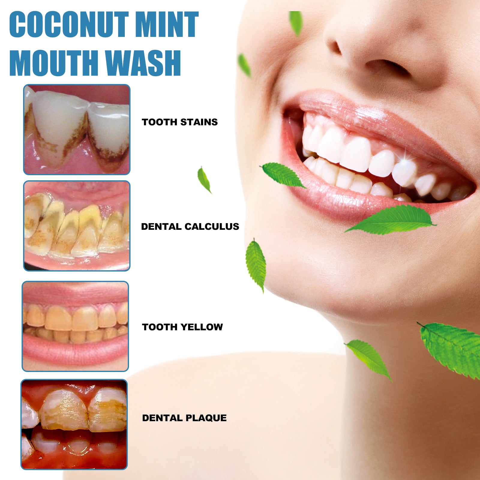 Coconut Mint Mouth Wash, Whitening Teeth Yellow Teeth Stains Tongue Coating Clean Fresh Breath Oral Care - Korvel