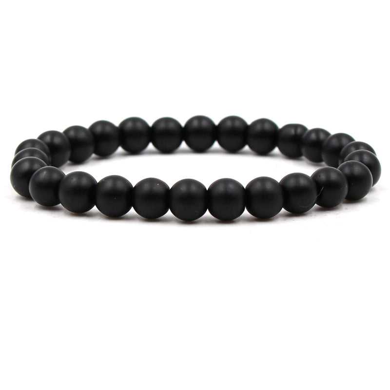 8mm matte black frosted stone malachite couple bracelet - Korvel