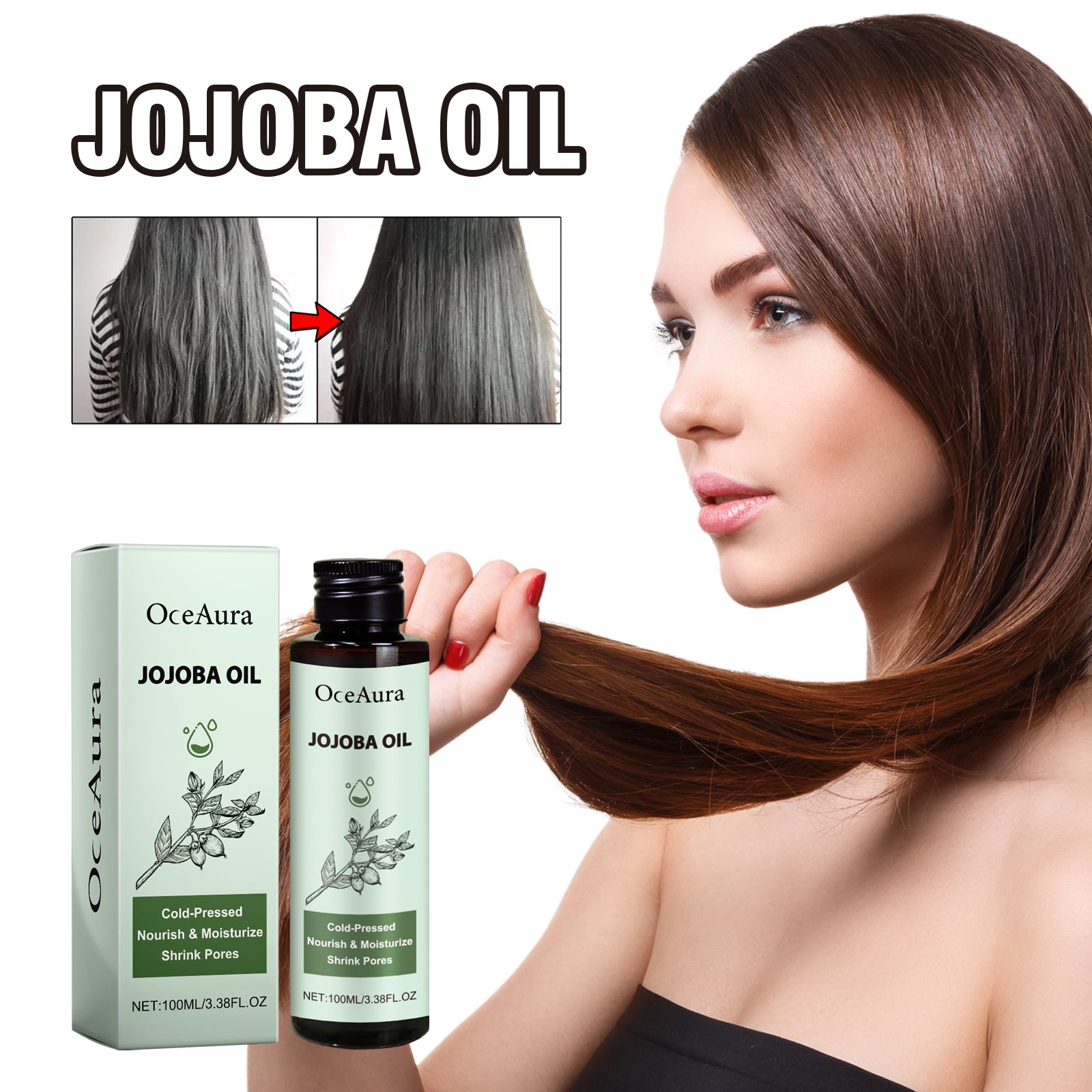 Jojoba Oil, Smoothing Frizzy Luster Strong Scalp Hair Soft Nourishing Oil - Korvel