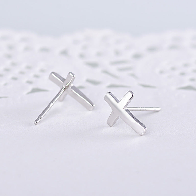 S925 sterling silver earrings fashionable earrings for women smooth cross earrings - Korvel