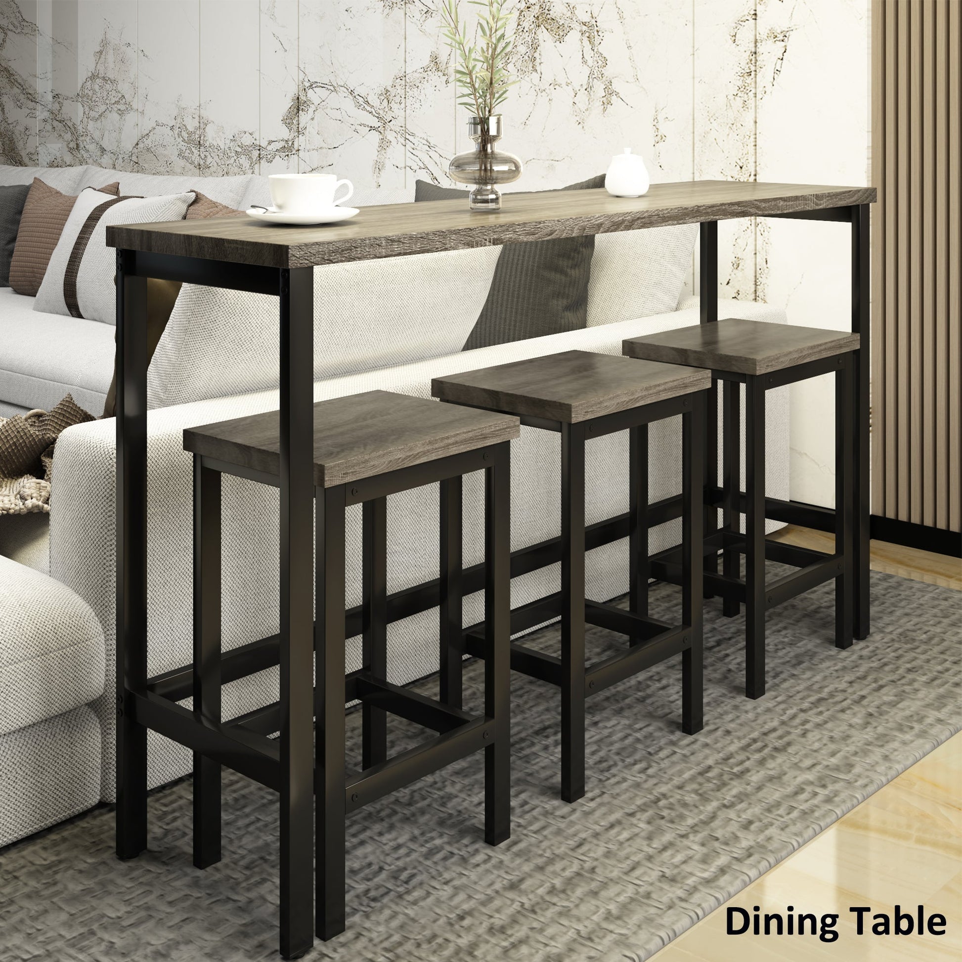 TOPMAX Counter Height Extra Long Dining Table Set with 3 Stools Pub Kitchen Set Side Table with Footrest  Gray - Korvel