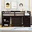 Low Study Full Loft Bed with Cabinet Shelves and Rolling Portable Desk Multiple Functions Bed- Espresso - Korvel