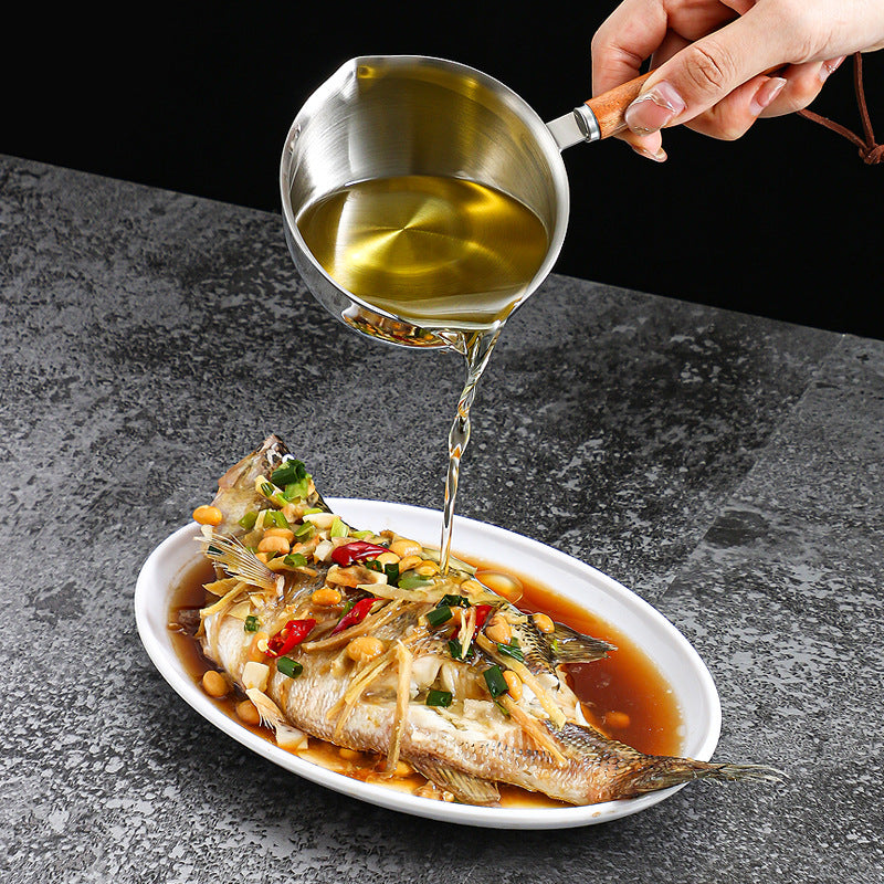 Stainless steel oil splashing small pot, three-layer steel mesh red hot oil small pot, mini milk pot, oil pouring, oil tapping, oil pouring special artifact - Korvel