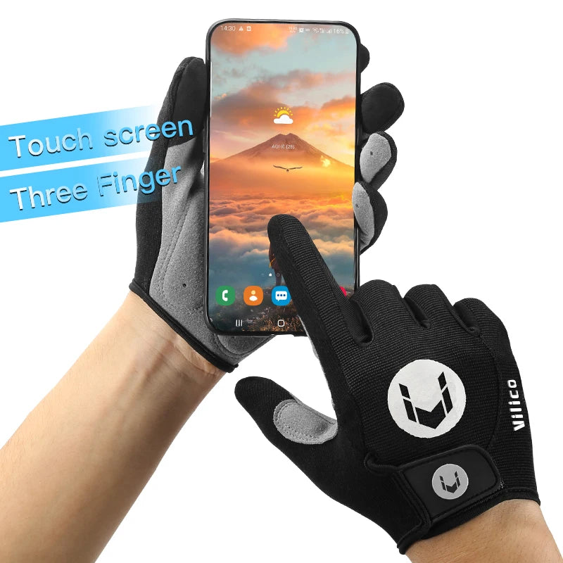 Men and women outdoor cycling windproof and cold proof motorcycle electric bike full finger touch screen anti slip gloves - Korvel