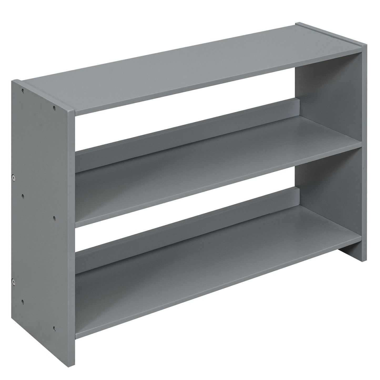 Twin Size Low Loft Bed with Two Movable Shelves and Ladder,with Decorative Guardrail Chalkboard,Gray - Korvel