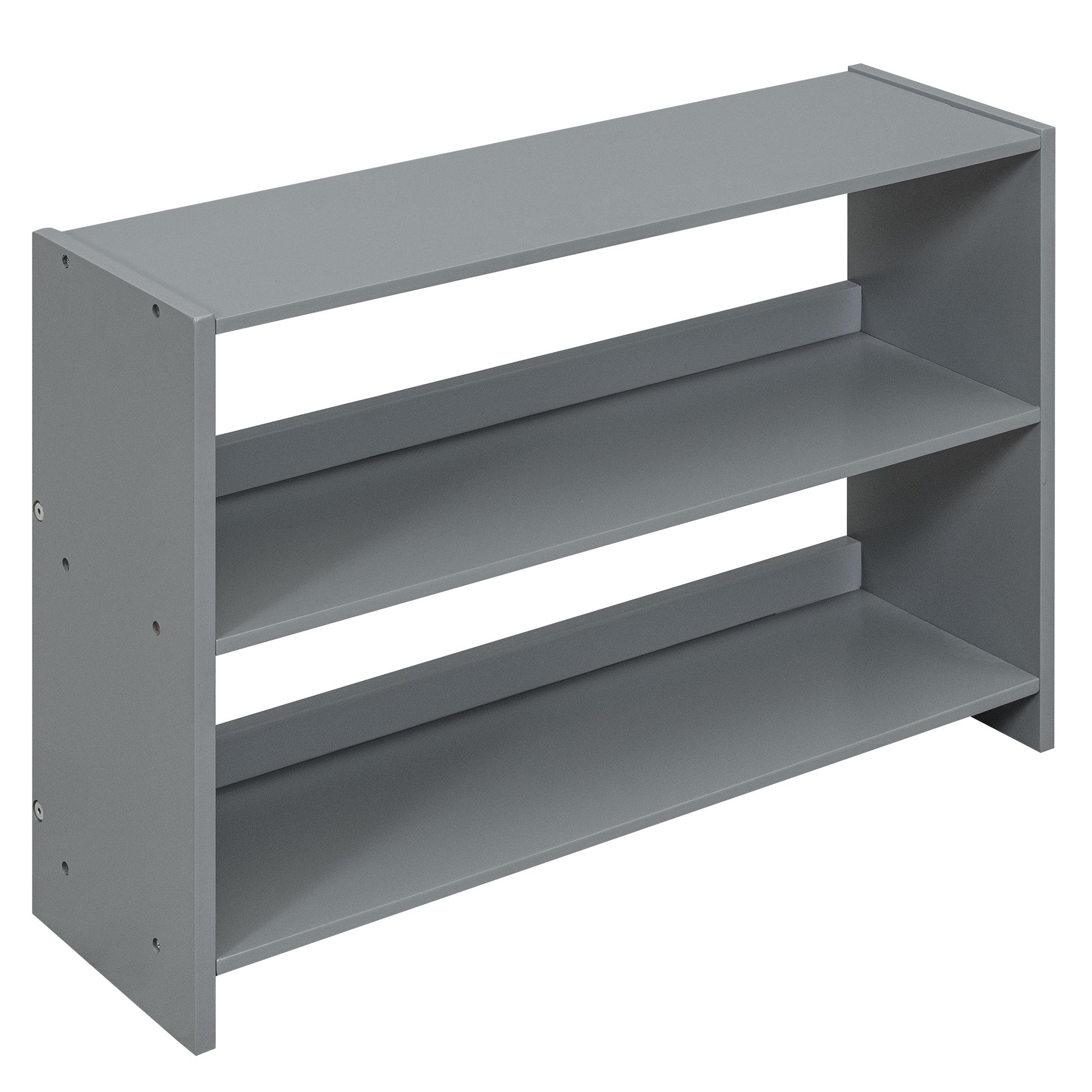 Twin Size Low Loft Bed with Two Movable Shelves and Ladder,with Decorative Guardrail Chalkboard,Gray - Korvel