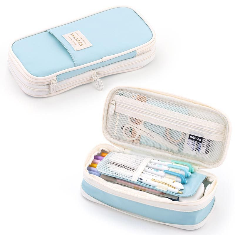 Macaron color block can transform into a large capacity upgraded pencil case stationery - Korvel