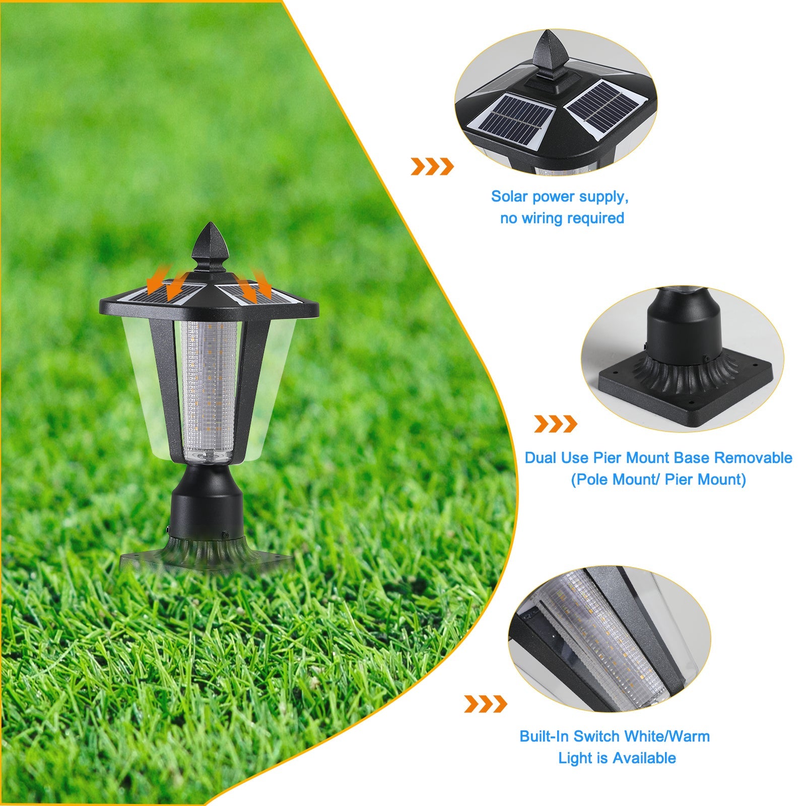 Solar Column Headlights With Dimmable LED - Korvel