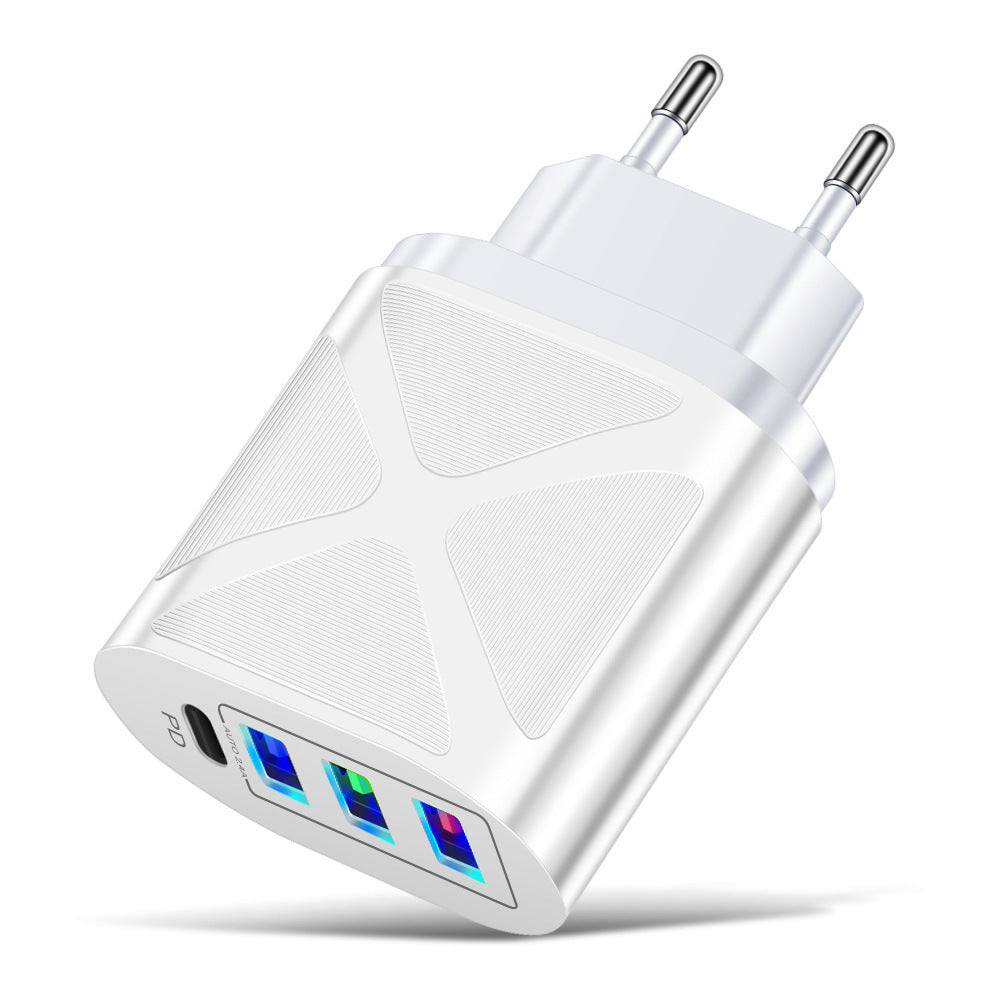 New 3USB+PD fast charging head, US standard, European standard, British standard, PD+3USB multi port charger charging head - Korvel