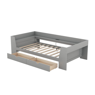 Elegant Twin Size Daybed with Shelves and Charging Station - Gray
