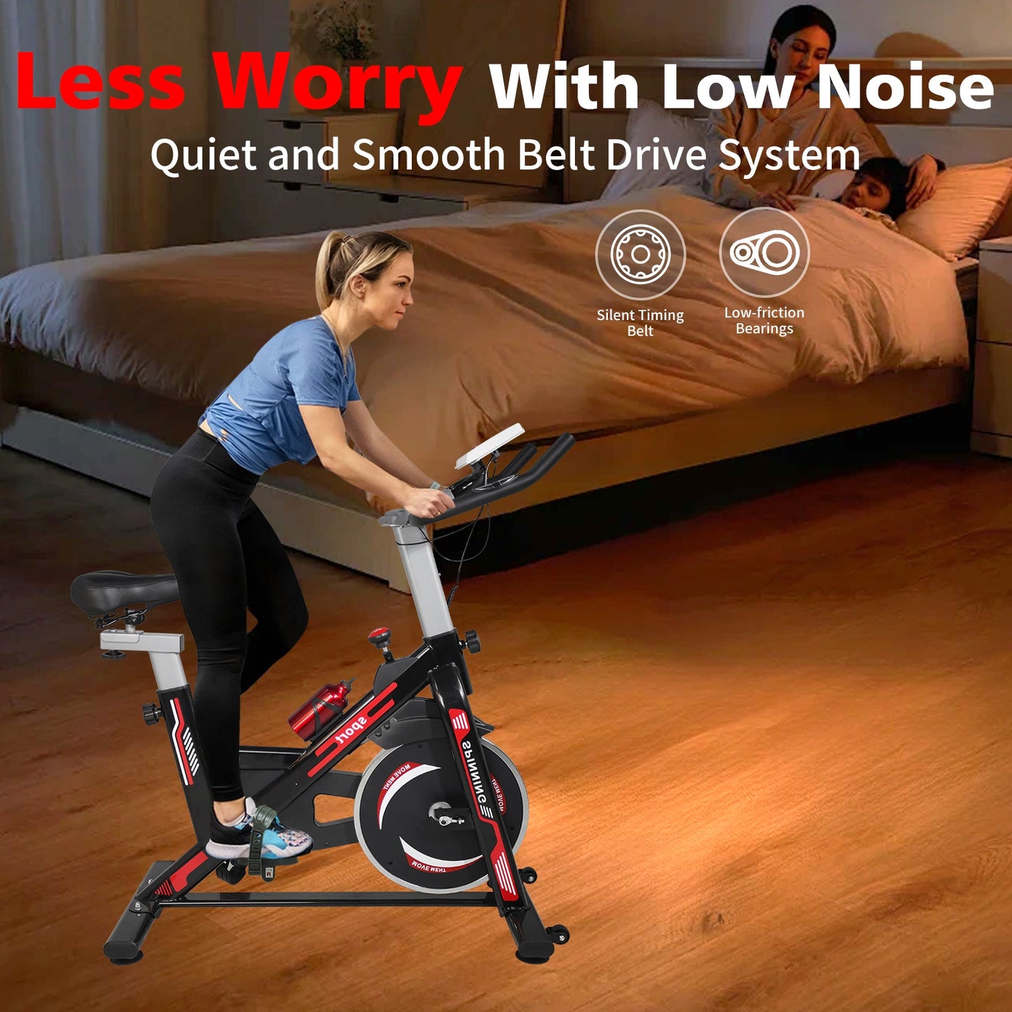 Indoor Exercise Bike Cycling Bike with Comfortable Seat Cushion Black+Red - Korvel