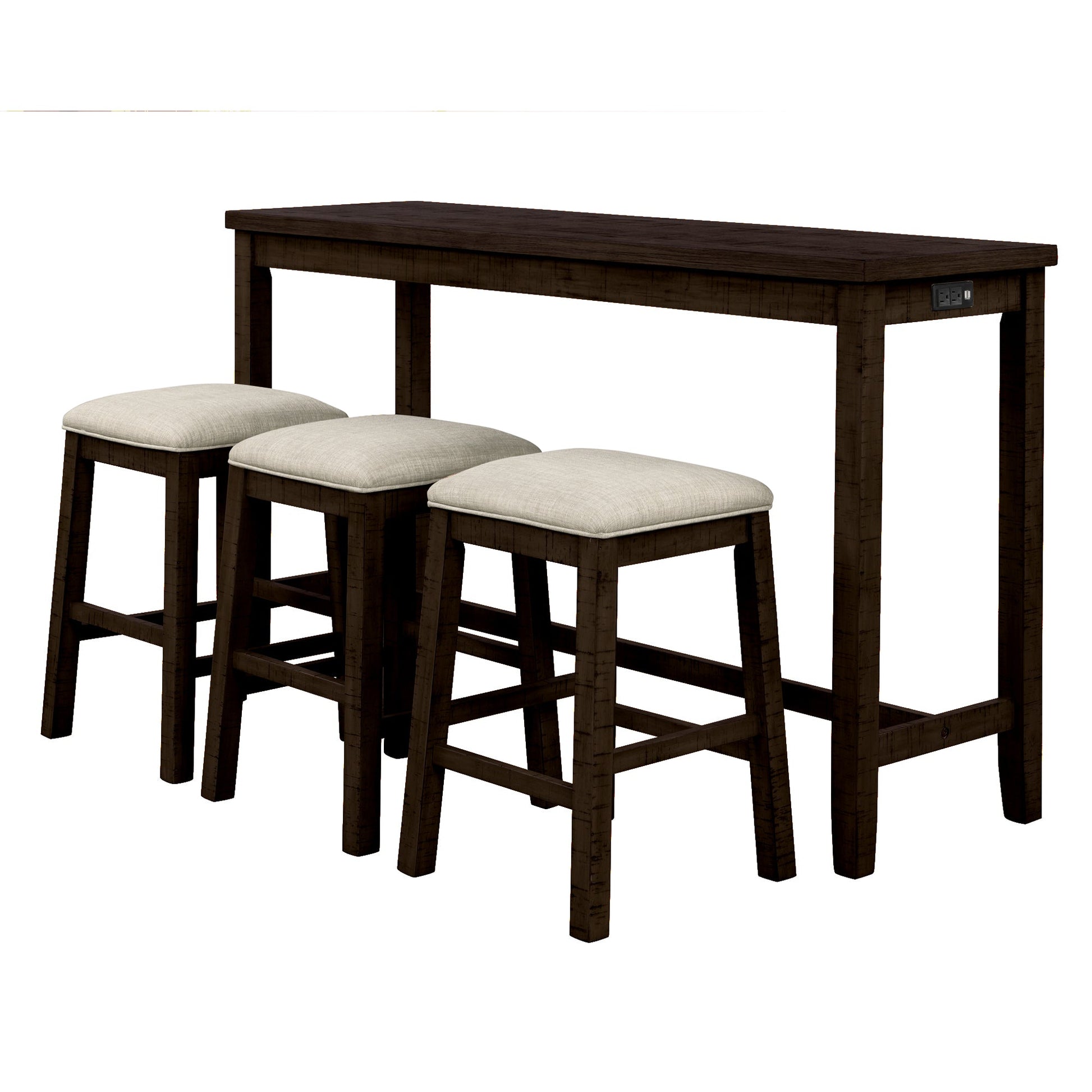 TOPMAX 4 Pieces Counter Height Table with Fabric Padded Stools, Rustic Bar Dining Set with Socket, Brown - Korvel