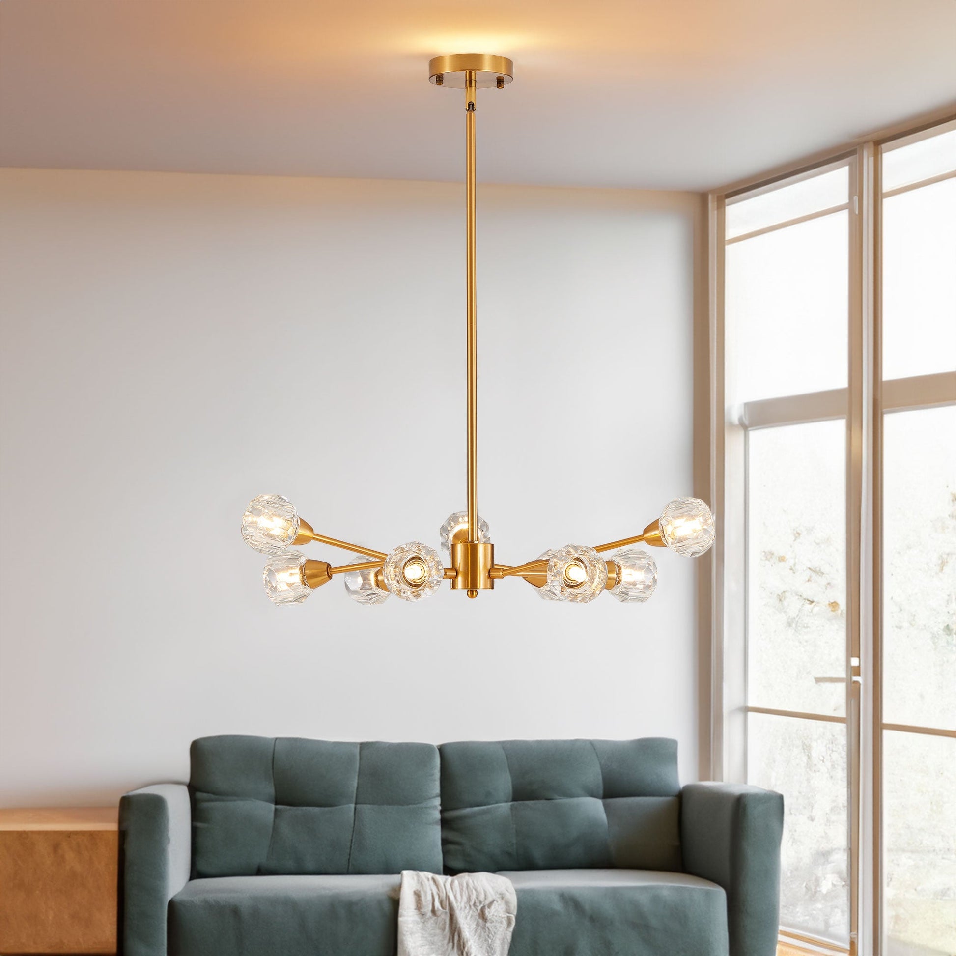 Modern Crystal Chandeliers, 9 Lights Golden Chandelier for Living Room Bedroom (Bulbs Not Included) - Korvel
