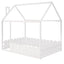 (Slats are not included) Full Size Wood Bed House Bed Frame with Fence for Kids Teens Girls Boys (White ) - Korvel