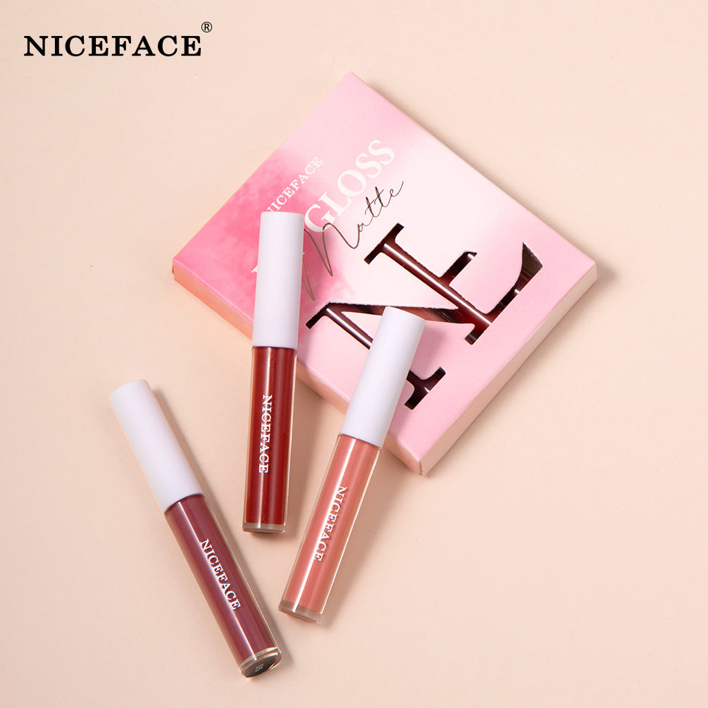 Niceface New Matte Non-Stick Cup Lip Glaze Set With Lip Plumper Texture Lip Gloss - Korvel