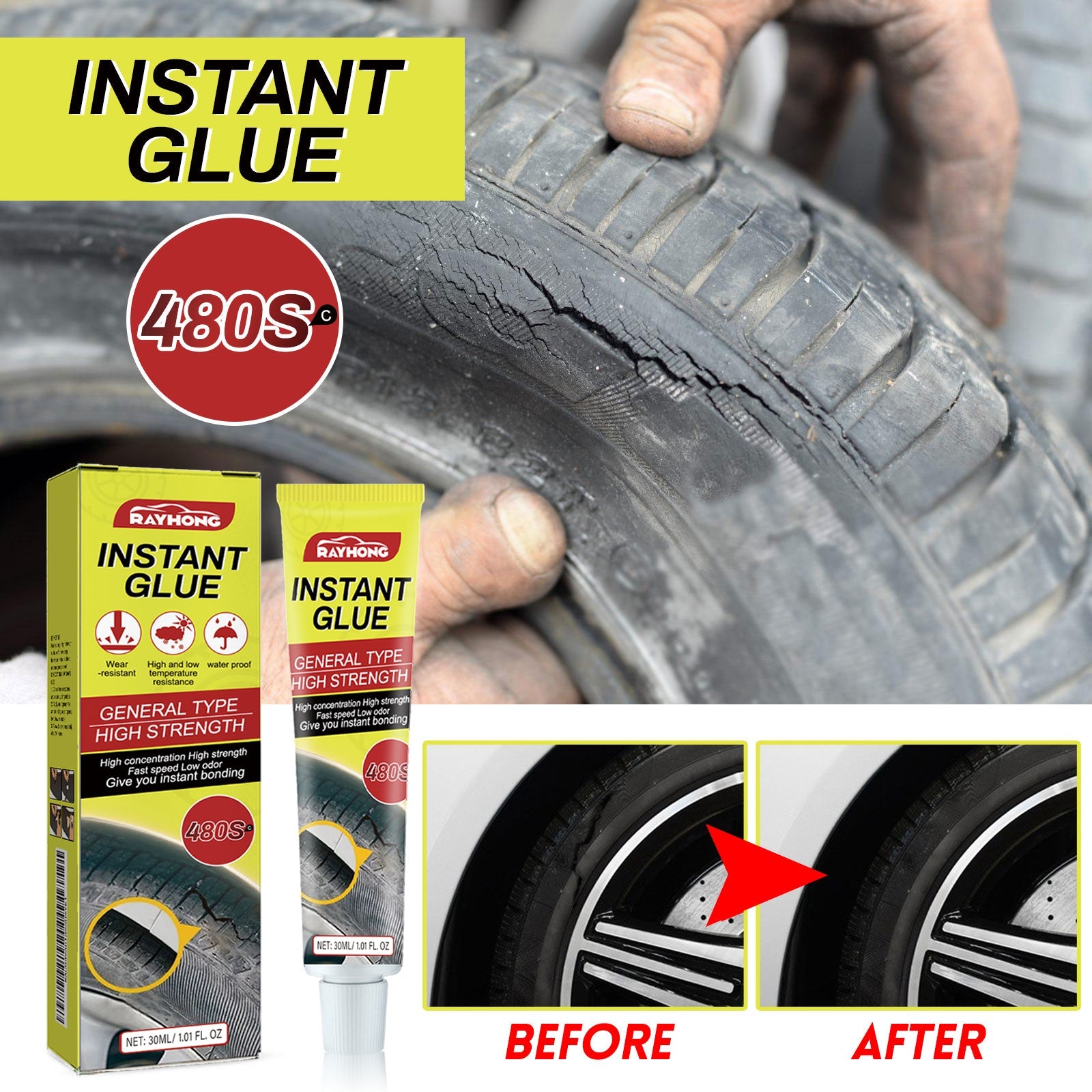 Instant Glue, Car Tire Crack Repair Glue Tire Maintenance Repair Glue Sealing Adhesive - Korvel