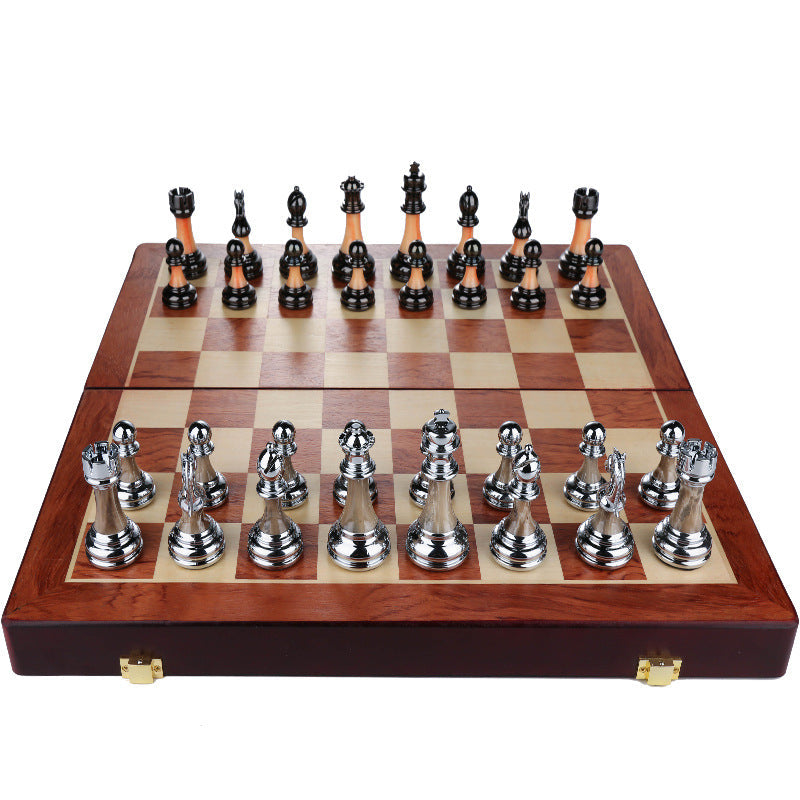 Échiquier pliant en bois massif avec pièces d'échecs en jade imitation
