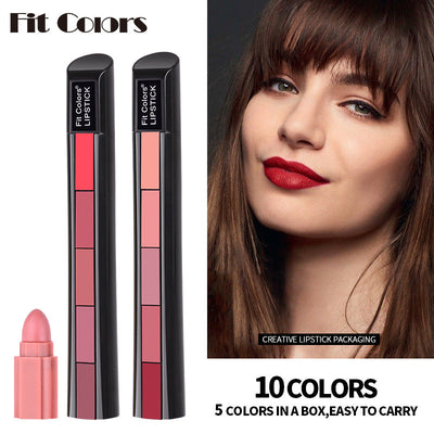 Fit Colors Matte 5-Color Lipstick Combination 5 Matte Velvet Color Non-Stick Cup Lip Gloss Lipstick - Korvel