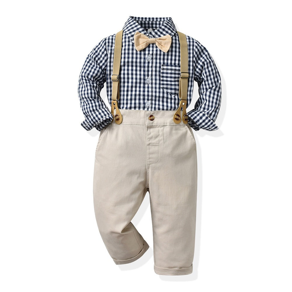 Children's Multi-Color Plaid Long Sleeve Cotton Suit