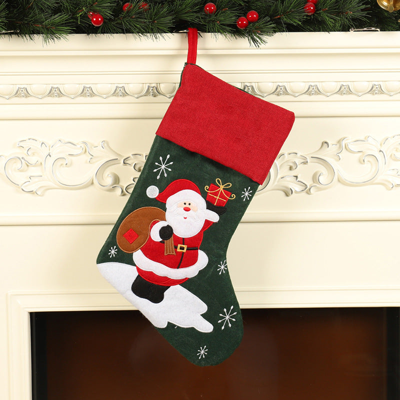 Christmas Socks Gift Bag Linen Santa Claus Embroidery Christmas Socks Christmas Gifts Christmas Pendants - Korvel