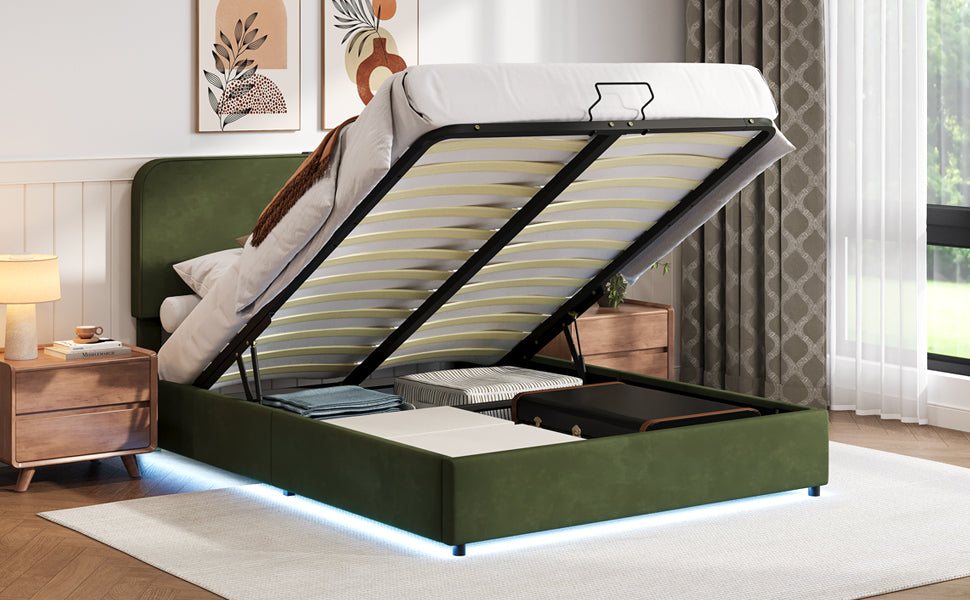 Hydraulic Storage Bed with RGB LED Lights and Bluetooth Speaker