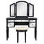 GO 43" Dressing Table Set with Mirrored Drawers and Stool, Tri-fold Mirror, Makeup Vanity Set for Bedroom, Black - Korvel