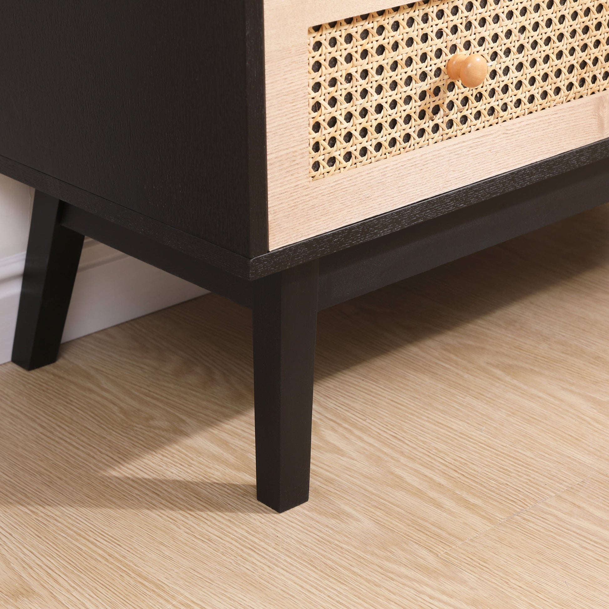 31.5 "3-Drawers Rattan Storage Cabinet Rattan Drawer,for Bedroom,Living Room,Natural drawer and black panel - Korvel