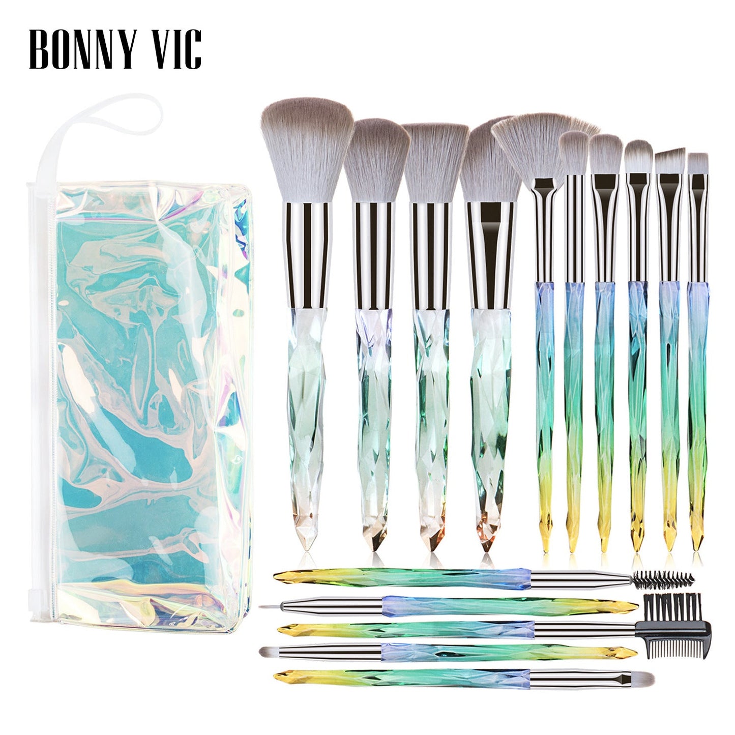 15 pcs Makeup Brushes Diamond Crystal Handle Makeup Tools Foundation Eyeshadow Brush - Korvel