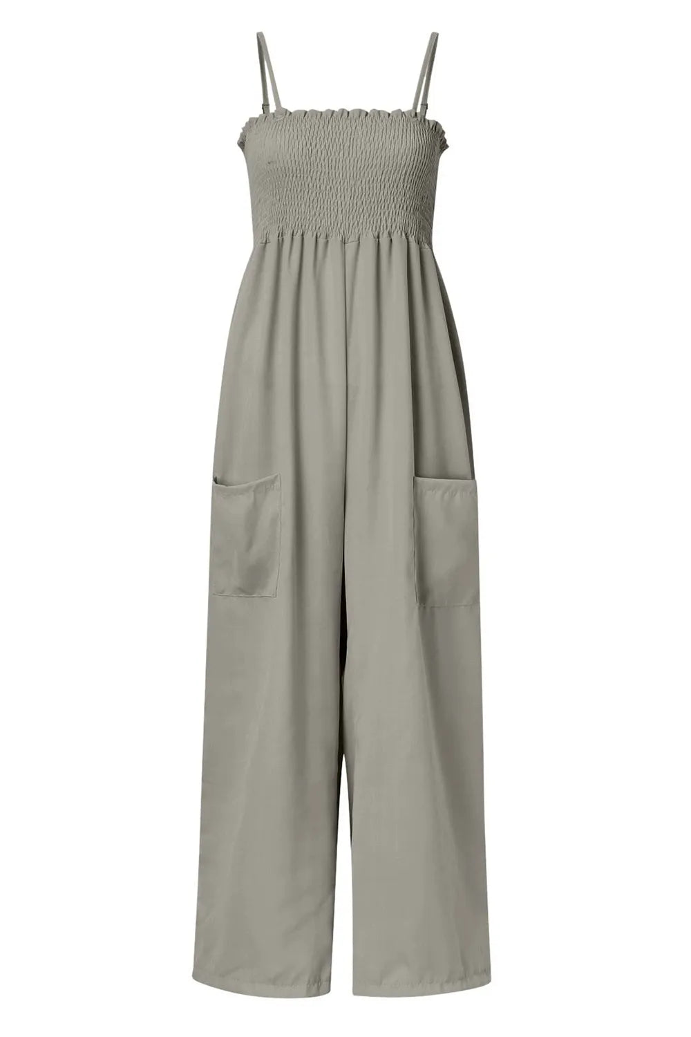 Smocked Spaghetti Strap Wide Leg Jumpsuit - Korvel