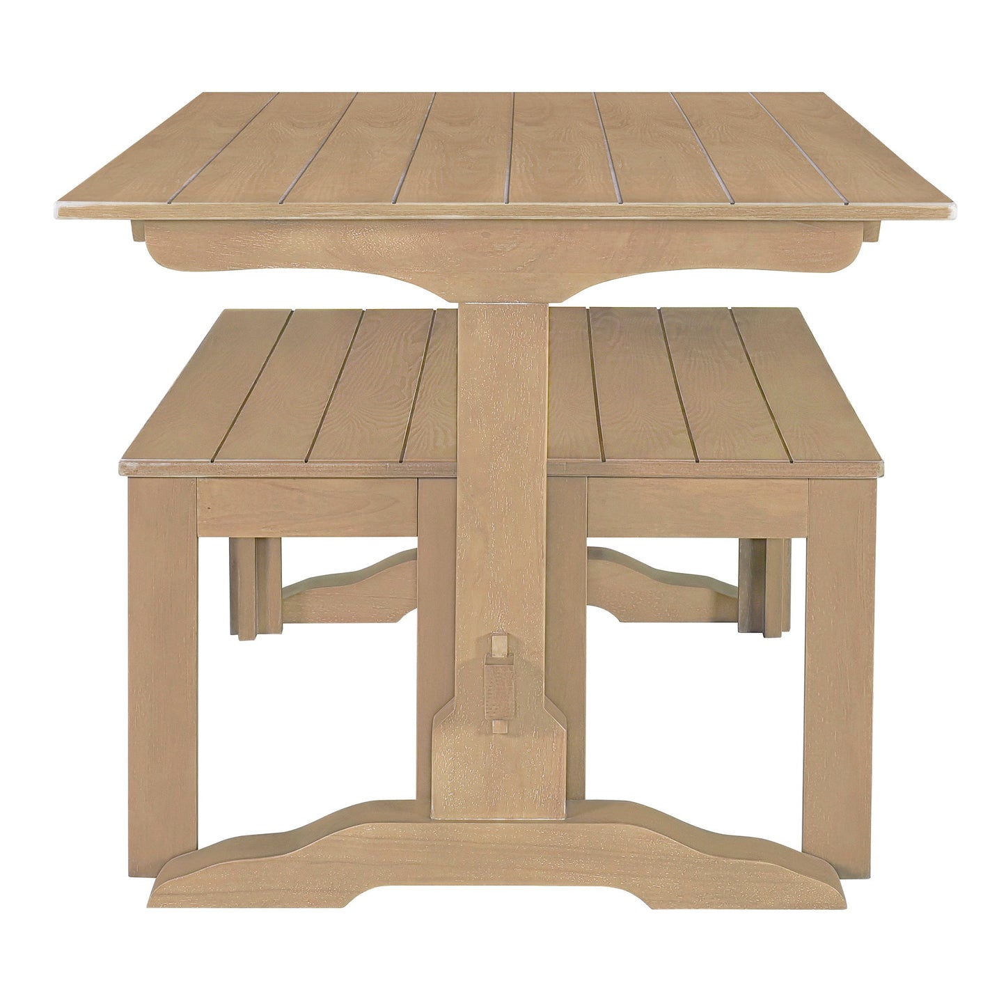 TREXM 3-piece retro dining table, rectangular stand table, and 2 4-person wooden stools (made of natural wood) - Korvel