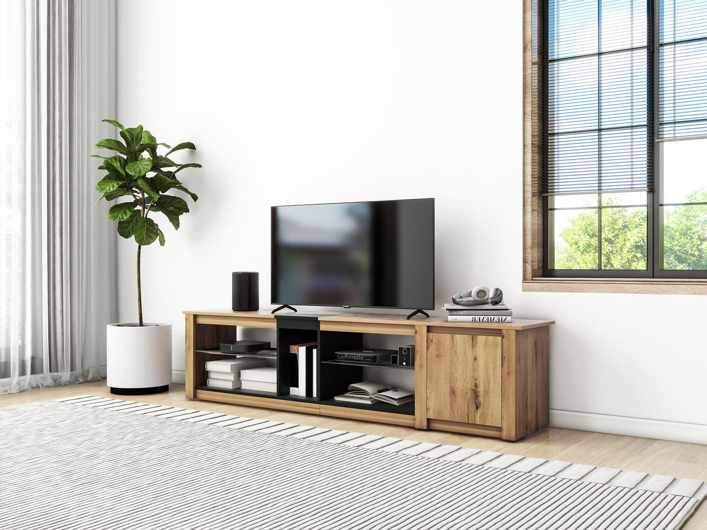Meuble TV moderne pour téléviseurs jusqu'à 80 pouces avec éclairage LED