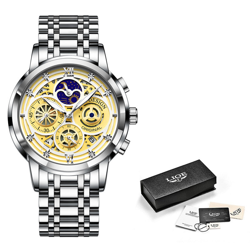 Montre à quartz squelettique multifonctionnelle pour hommes - Étanche