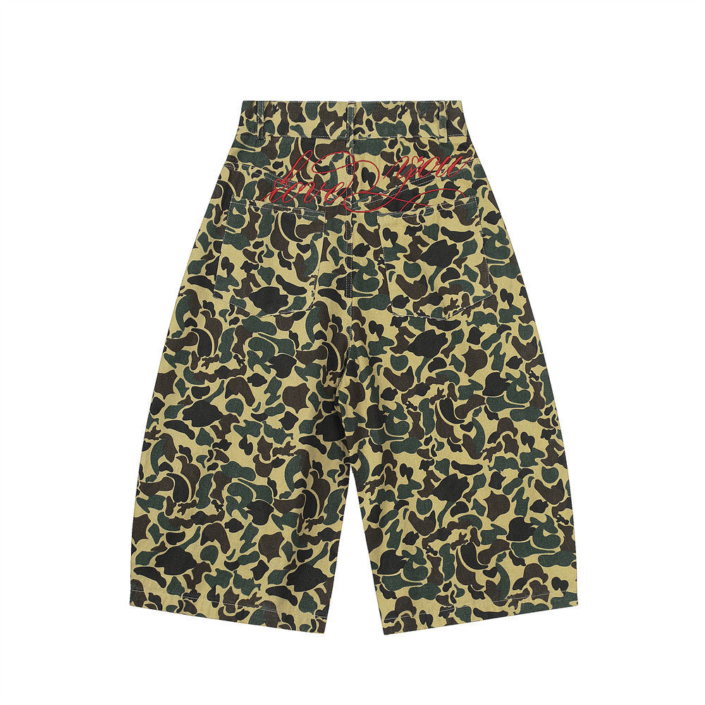 Camouflage Tiger Pattern Work Shorts Men's European and American Trendy Design Embroidered Letter Knife Loose Casual Five-Point Pants - Korvel