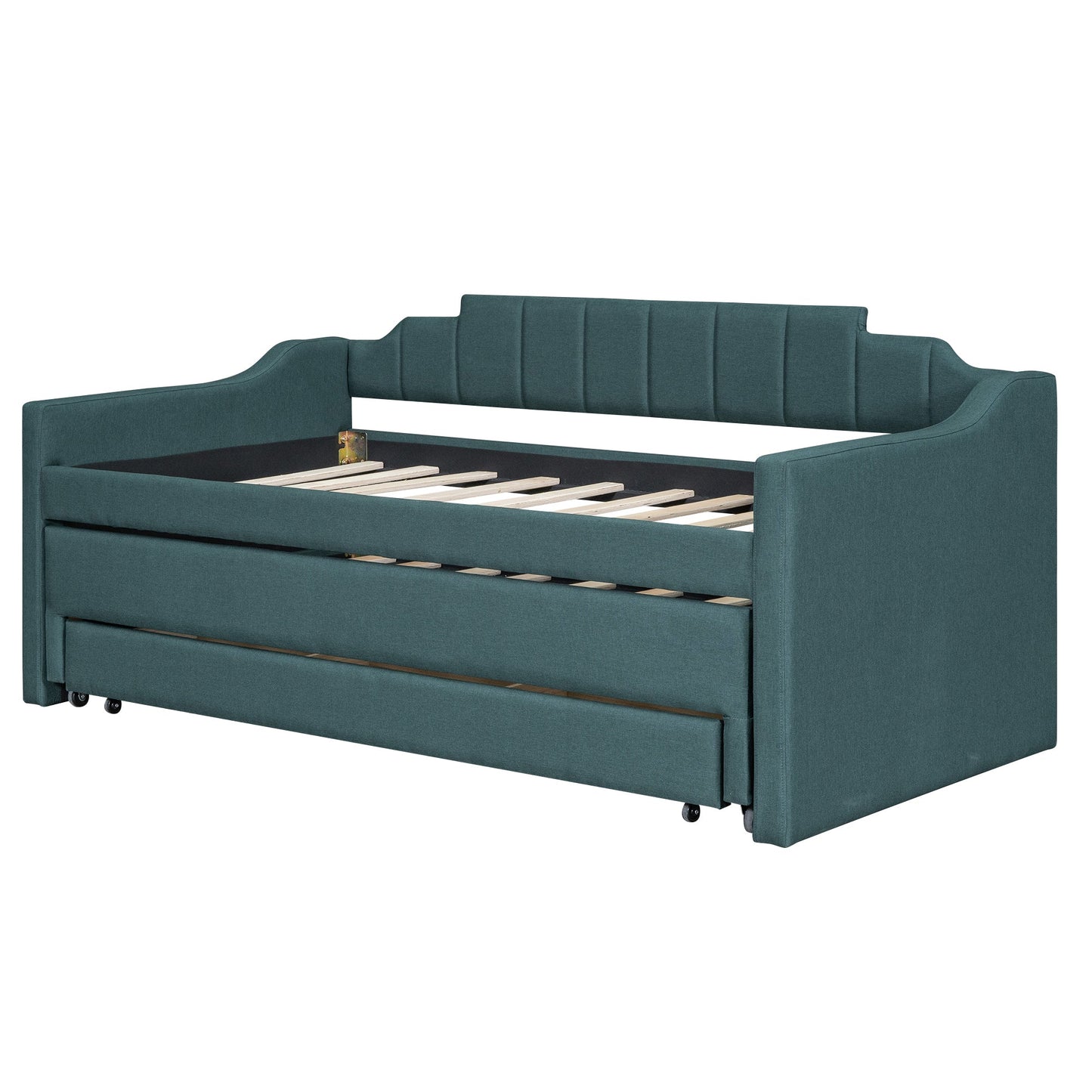 Twin Size Upholstered Daybed with Trundle and Three Drawers,Green - Korvel