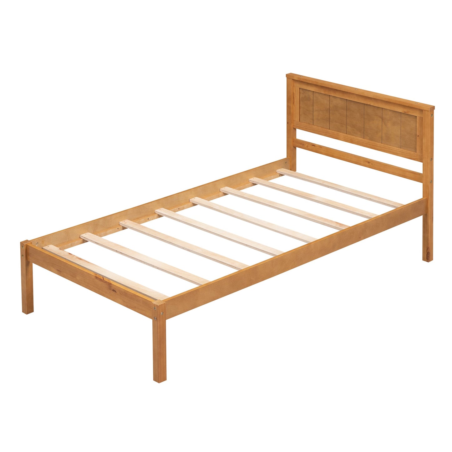 Elegant Twin Platform Bed Frame with Headboard - Oak Finish