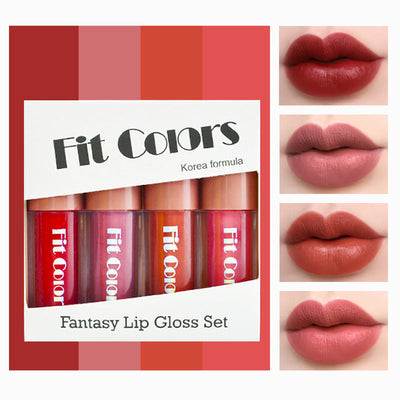 Fit Colors Matte Velvet Moisturizing Lip Gloss Lip Glaze Lipstick 4 Travel Small Set - Korvel